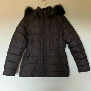 The  North Face all black down puffer hooded jacket